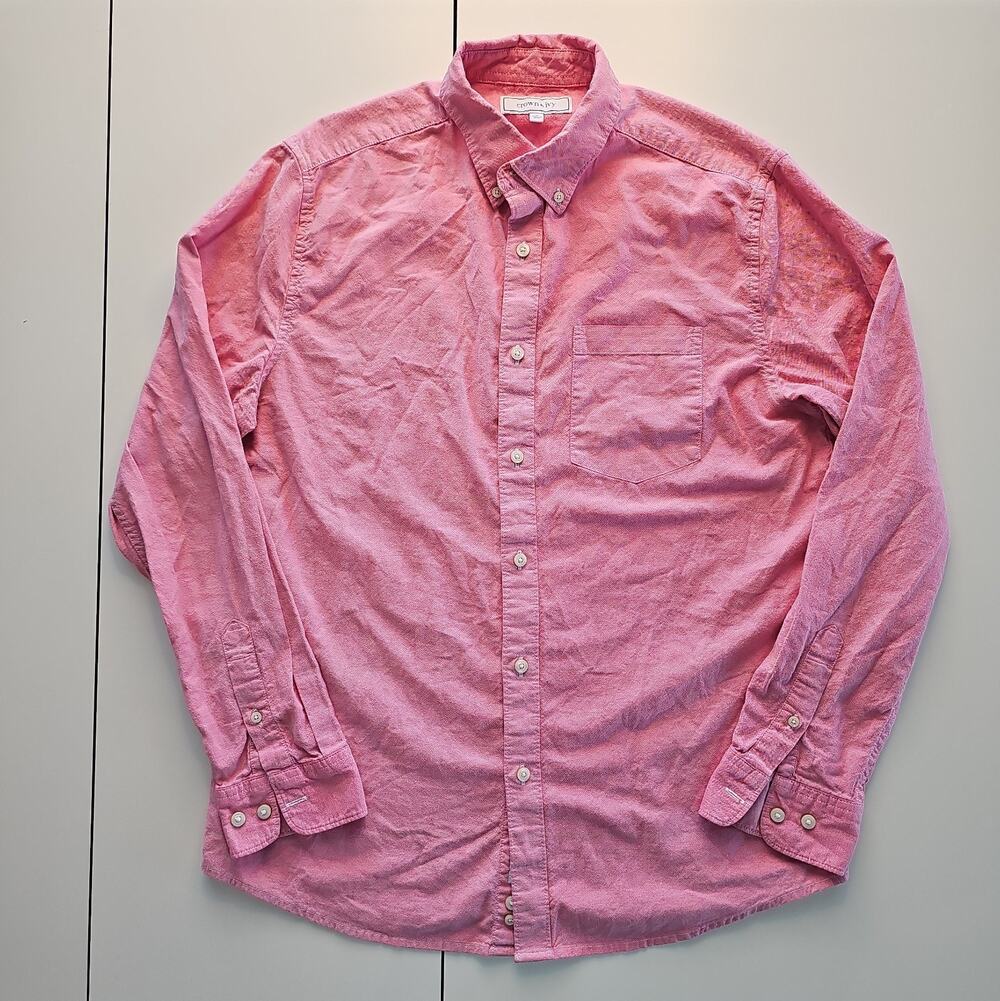 Crown & Ivy Men's M Pink Oxford Button Down Shirt Stretch Long Sleeve Preppy